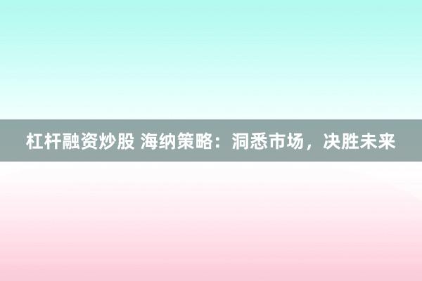 杠杆融资炒股 海纳策略：洞悉市场，决胜未来