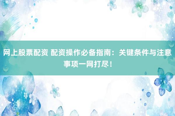 网上股票配资 配资操作必备指南：关键条件与注意事项一网打尽！