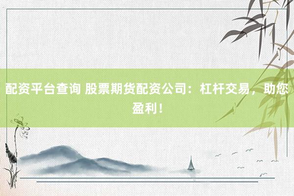 配资平台查询 股票期货配资公司：杠杆交易，助您盈利！