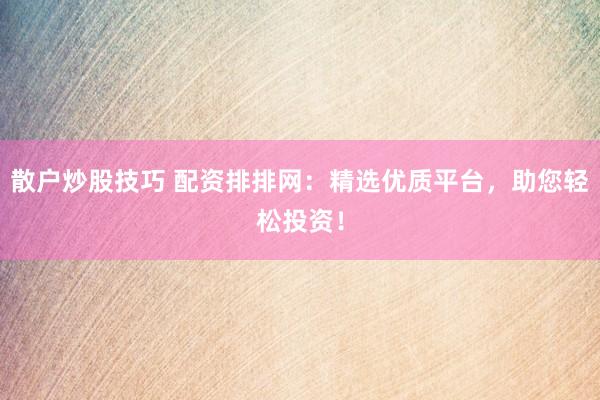 散户炒股技巧 配资排排网：精选优质平台，助您轻松投资！