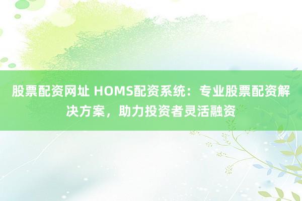 股票配资网址 HOMS配资系统：专业股票配资解决方案，助力投资者灵活融资