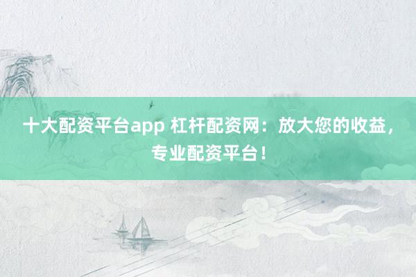 十大配资平台app 杠杆配资网：放大您的收益，专业配资平台！