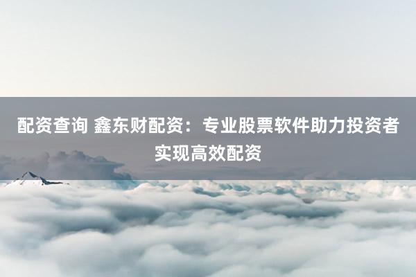配资查询 鑫东财配资：专业股票软件助力投资者实现高效配资