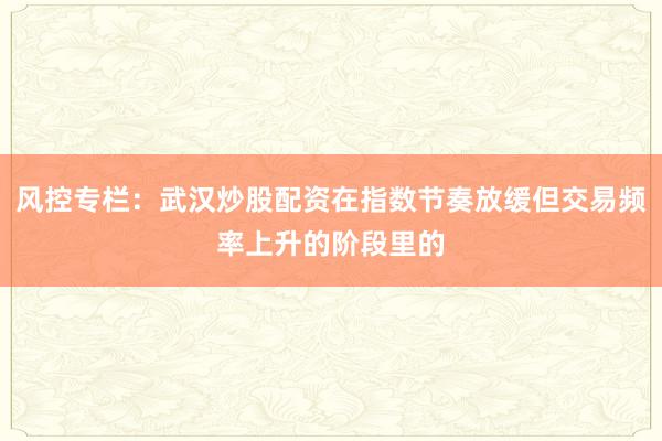风控专栏:武汉炒股配资在指数节奏放缓但交易频率上升的阶段里的