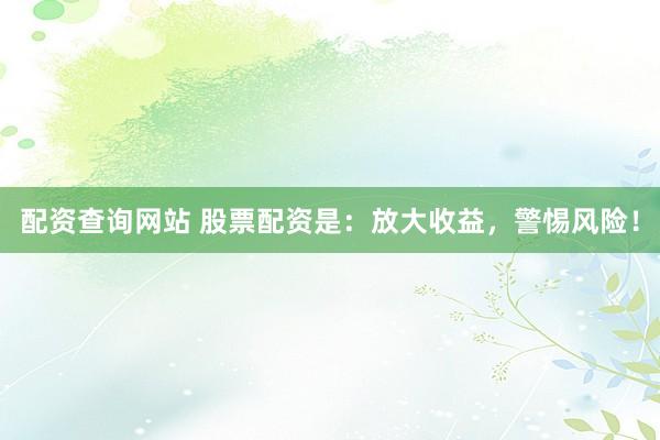 配资查询网站 股票配资是：放大收益，警惕风险！