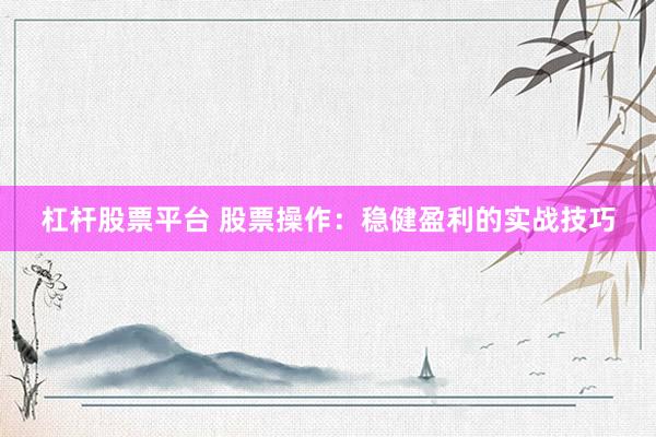 杠杆股票平台 股票操作：稳健盈利的实战技巧